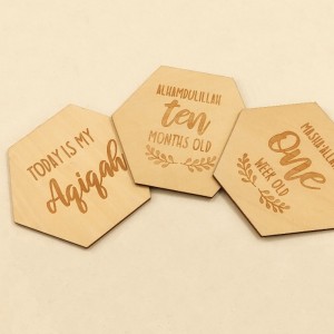 Wooden Milestone Card Wooden Laser Carved polygon Baby's first birthday souvenir Baby Month card